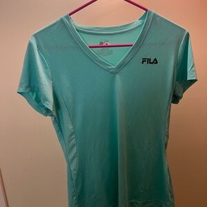 FILA Women's Teal V-Neck Short Sleeve Tee